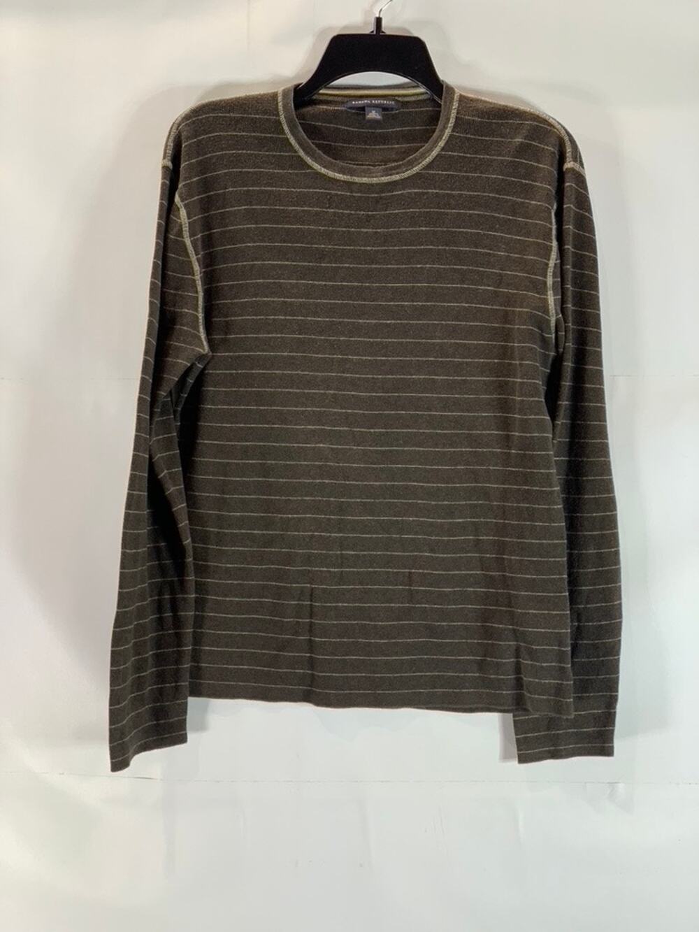 BANANA REPUBLIC Men's Brown Striped Crewneck Long Sleeve Shirt SZ M